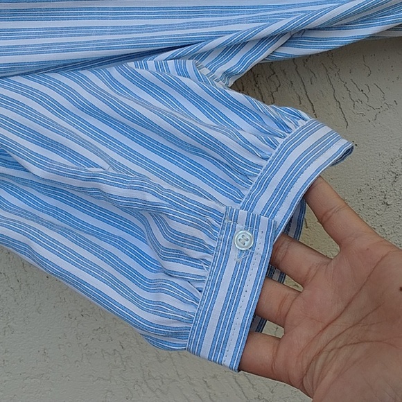 MAX STUDIO Blue White Striped Maxi Dress Button Up Belt Tie Size M - Picture 11 of 16